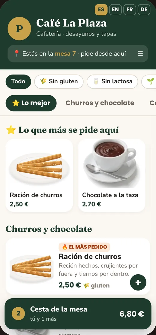 Carta digital en el móvil con fotos y alérgenos