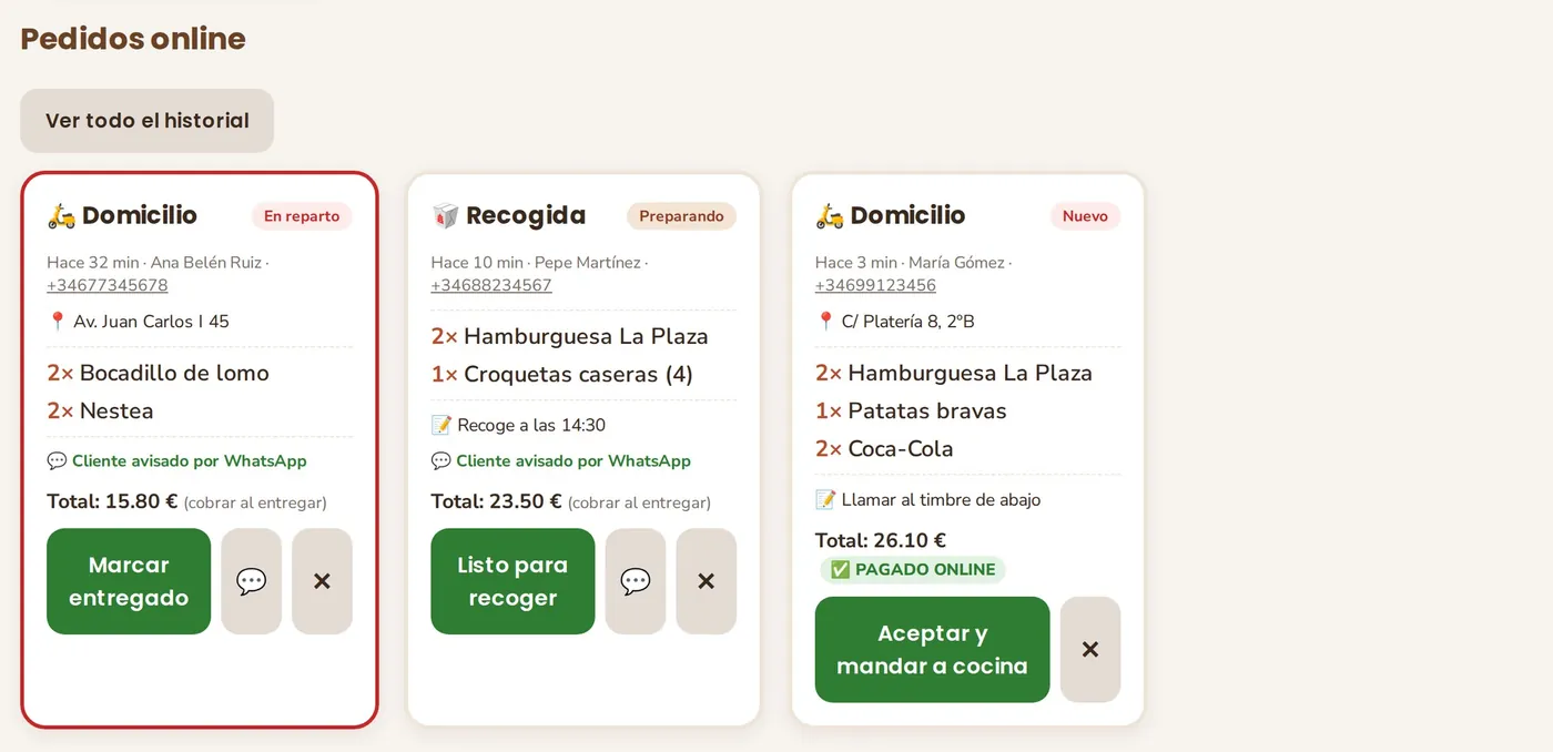 Pedidos online a domicilio y para recoger en el TPV